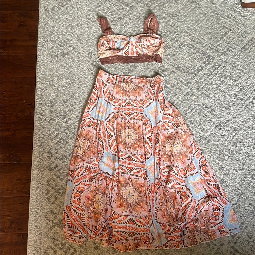 Bohemian Two-Piece Set in Orange and Blue